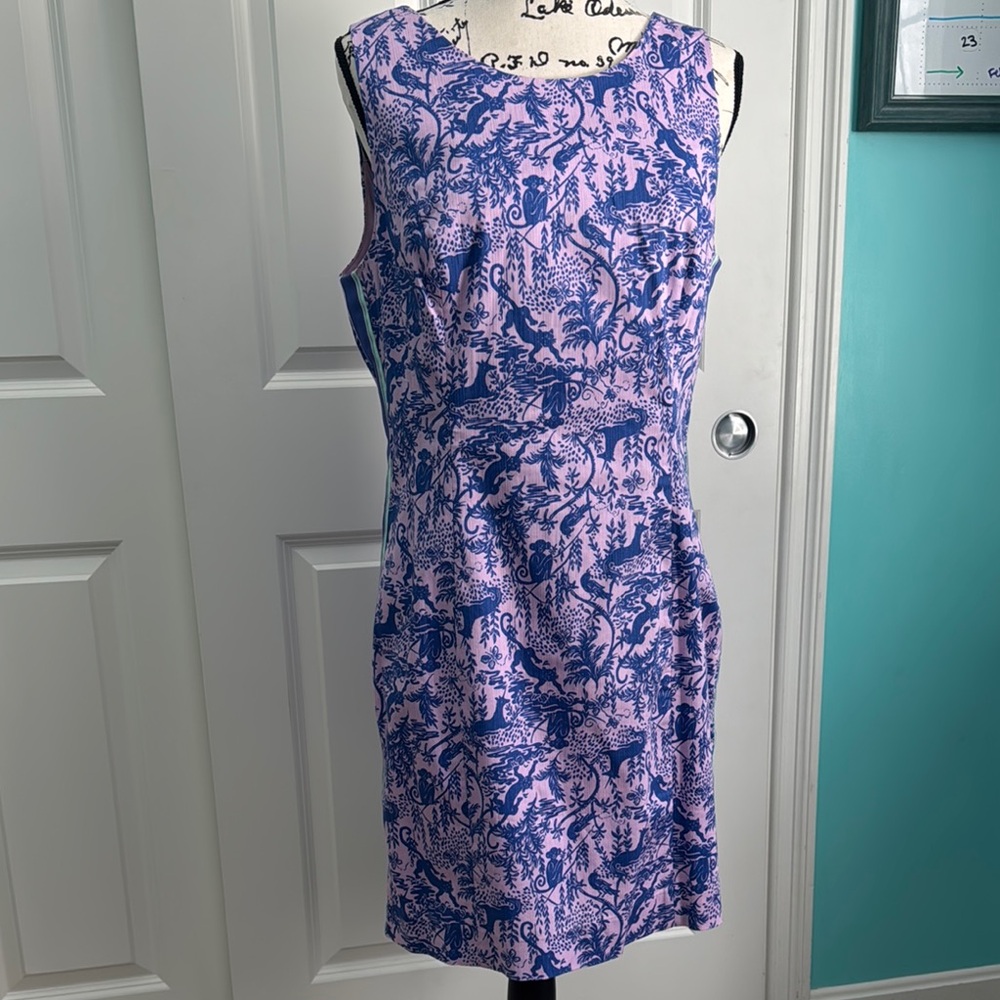 Lilly Pulitzer Purple and Blue Sheath Dress Sleeveless Bateau Neckline